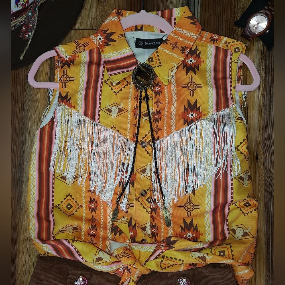 Women's Fringe Western Yellow Blouse